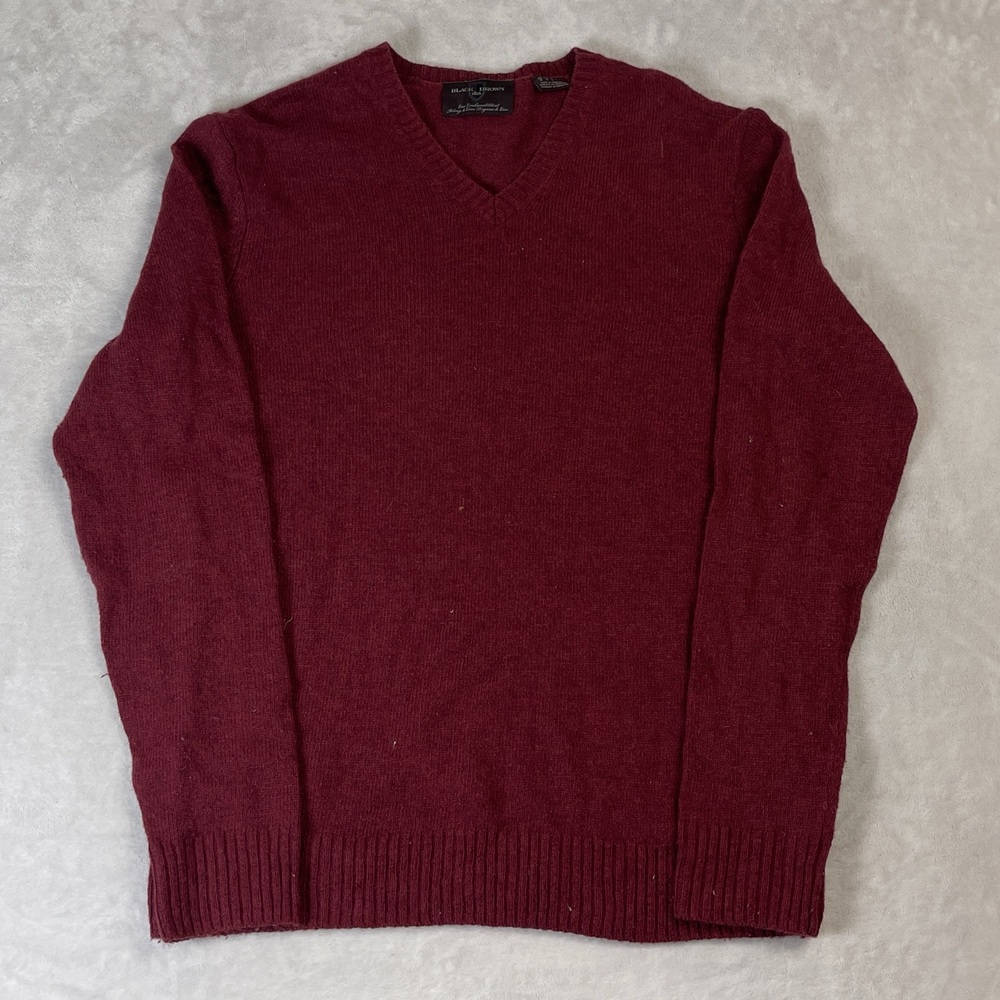 Black Brown 1826 Men's V-Neck Sweater Burgundy Red Size M Luxe Lambswool Blend